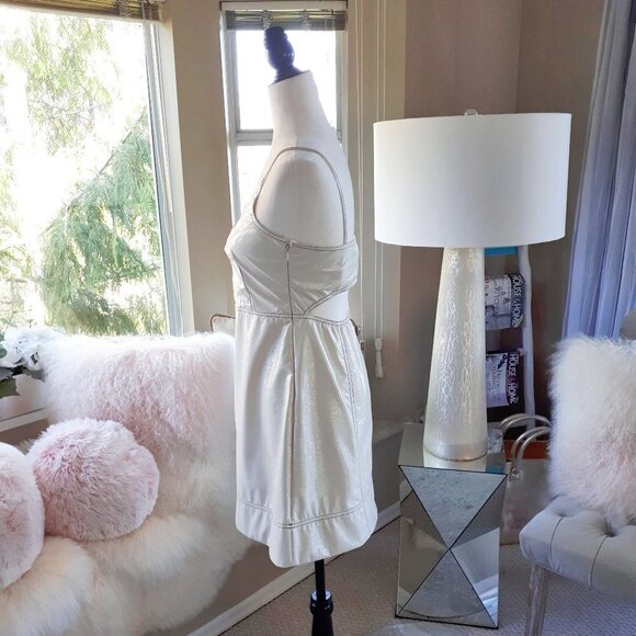 NWT Sfizio faux leather ivory fit & flare mini dress, S - Picture 6 of 15